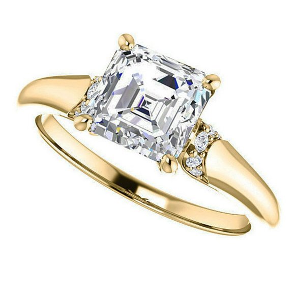 2.9Carat -8.0mm Asscher Moissanite Accented Engagement Ring - Picture 10 of 15